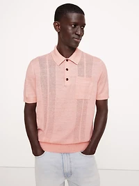 Linen-Cotton Ribbed Sweater Polo