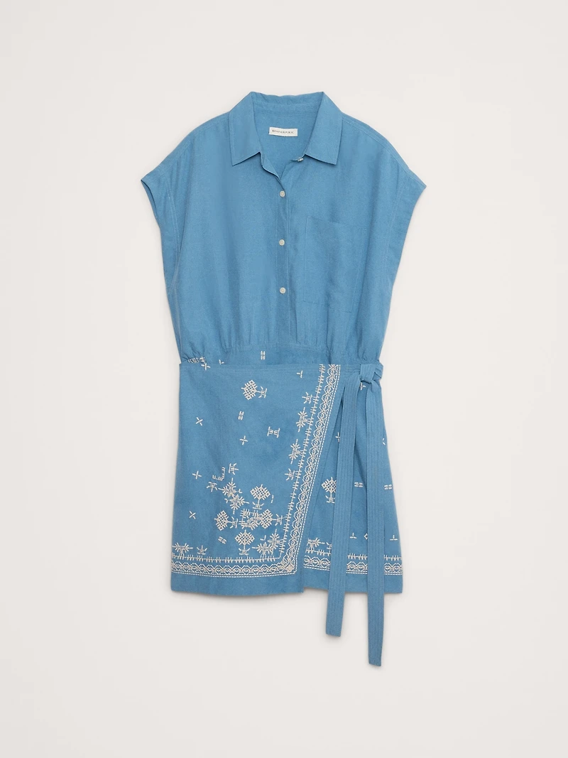 Embroidered Tencel™-Linen Wrap Dress