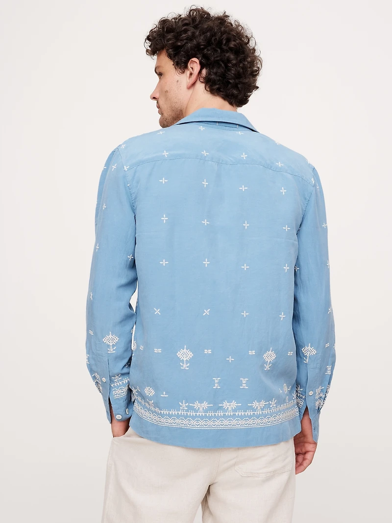 Standard-Fit Embroidered Tencel™-Linen Long-Sleeve Resort Shirt