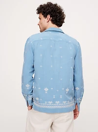Standard-Fit Embroidered Tencel™-Linen Long-Sleeve Resort Shirt