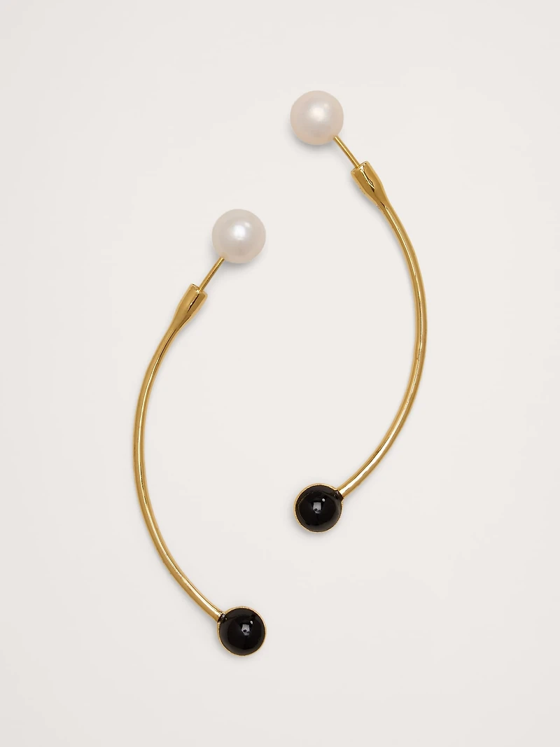 Gold & Black Barbell Earrings