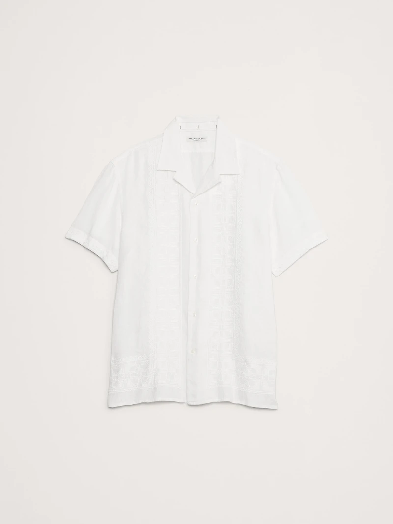Standard-Fit Embroidered Linen Resort Shirt