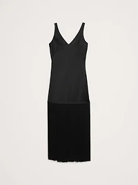 Fringe Stretch-Satin V-Neck Maxi Dress