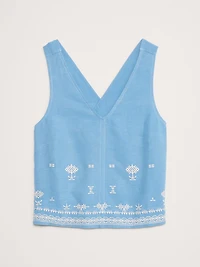 Embroidered Tencel™-Linen Cross-Back Tank