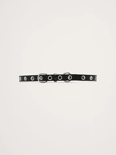 Skinny Leather Grommet Belt