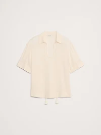 Gauze Tassel-Tie Popover Shirt