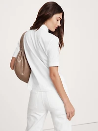 Silky Cotton Short-Sleeve Button-Down Top