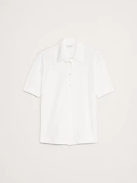 Silky Cotton Short-Sleeve Button-Down Top