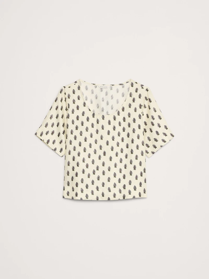 Linen Scoop-Neck Top