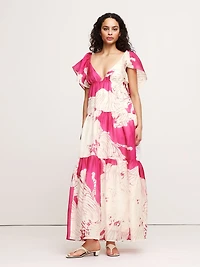 Linen-Silk Tiered Maxi Dress