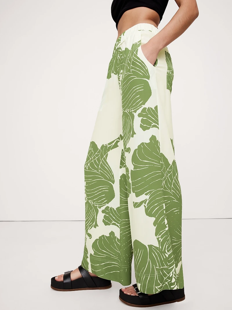 Wide-Leg Matte Silk Pull-On Pant