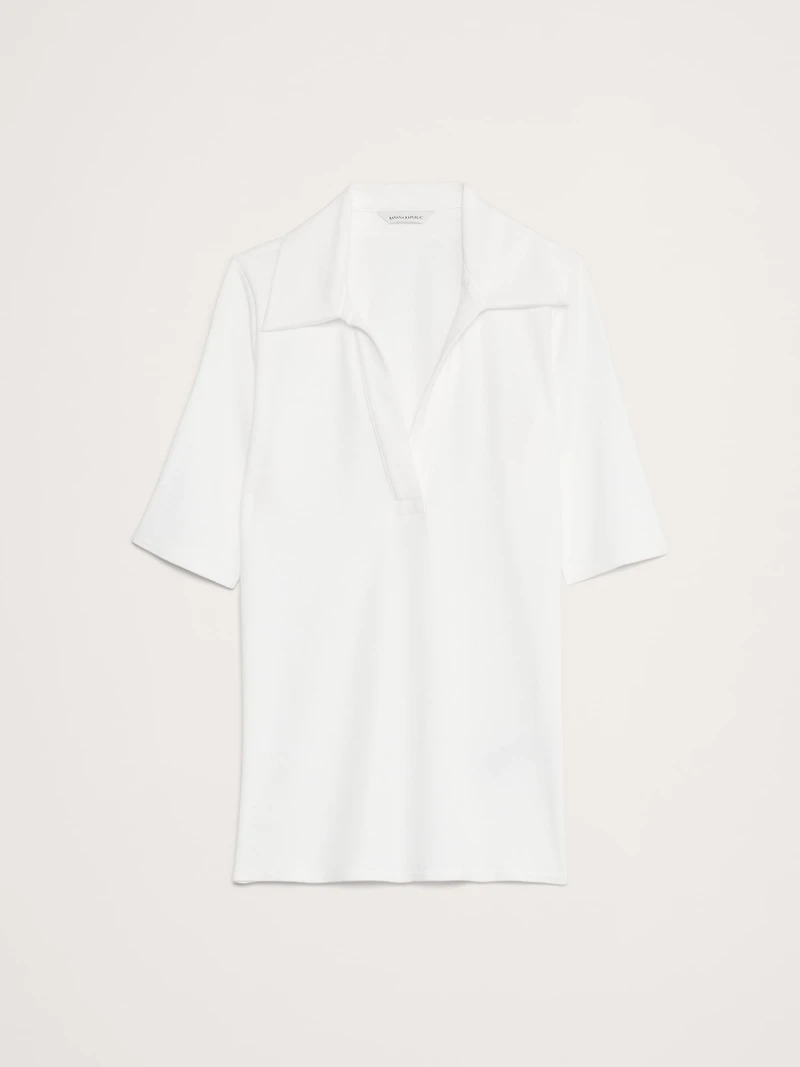 Ribbed Elbow-Sleeve Polo