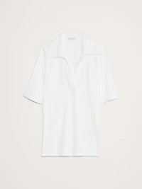 Ribbed Elbow-Sleeve Polo