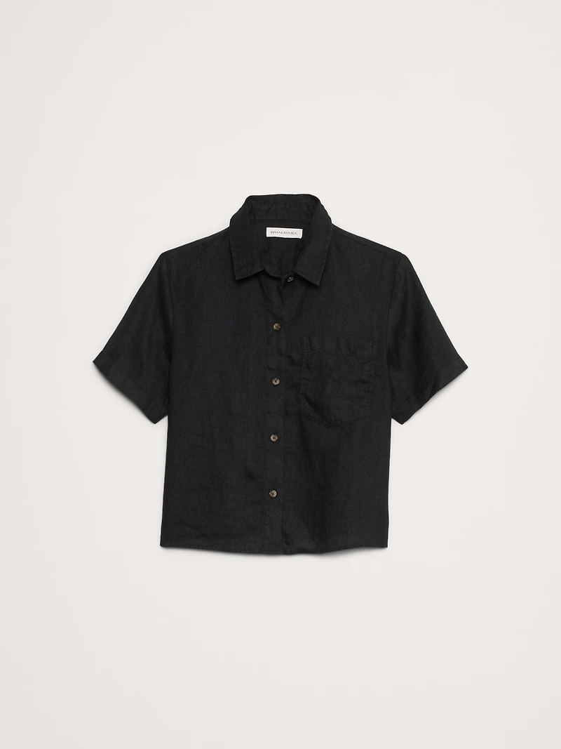 Boxy Linen Short-Sleeve Shirt