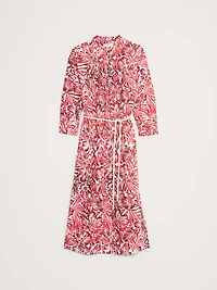 Cotton Poplin Split-Neck Shirt Dress