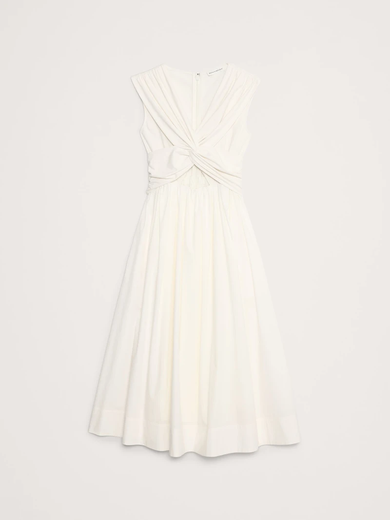 Mixed-Media Cut-Out Midi Dress