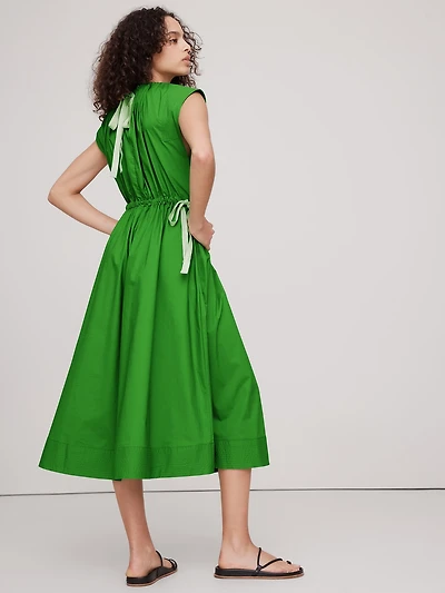 Cotton Poplin Tie-Waist Midi Dress