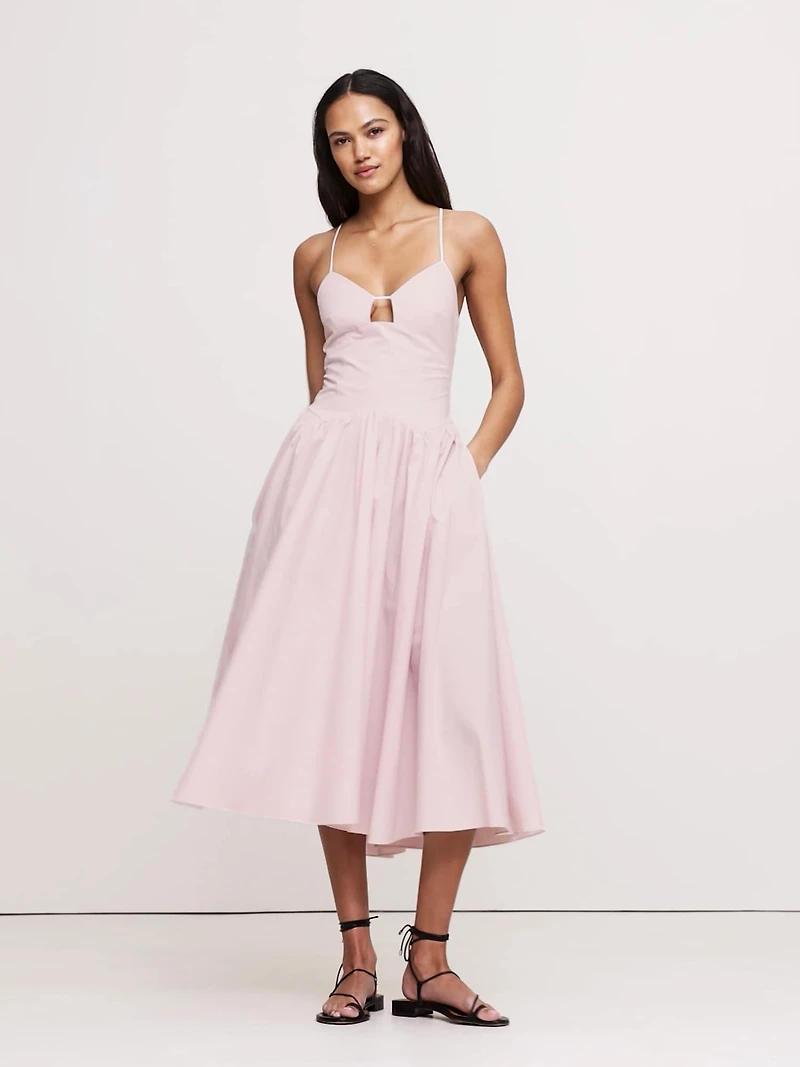 Stretch-Cotton Poplin Long Midi Dress
