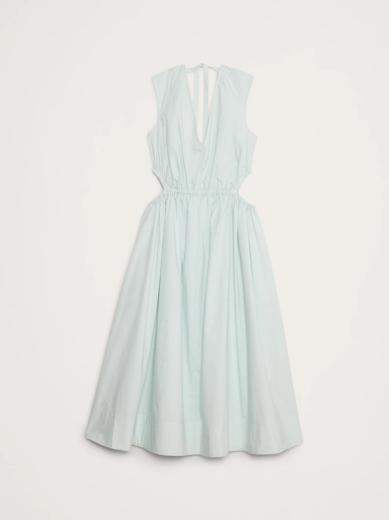 Cotton Poplin Side Cut-Out Midi Dress