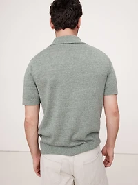 Linen-Cotton Ribbed Sweater Polo