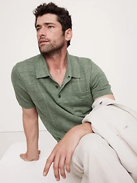 Linen-Cotton Ribbed Sweater Polo