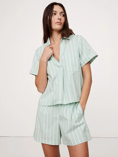 Cotton Poplin Cropped Popover Shirt