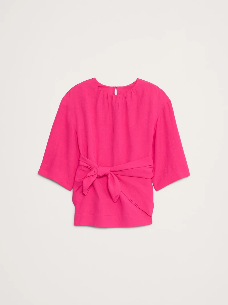Viscose-Linen Dupioni Tie-Waist Top