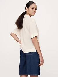 Gauze Tassel-Tie Popover Shirt