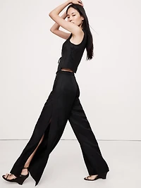 Ultra High-Rise Wide-Leg Viscose-Linen Pant with Side Slits