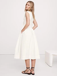Mixed-Media Cut-Out Midi Dress