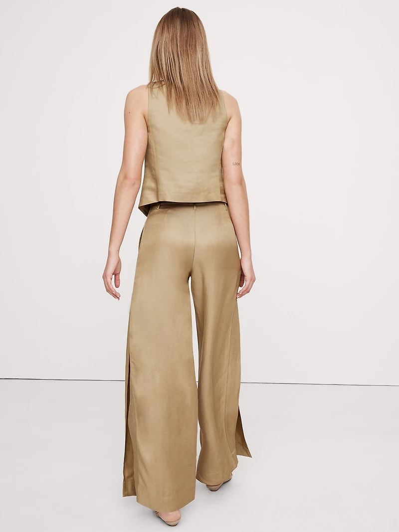 Ultra High-Rise Wide-Leg Viscose-Linen Pant with Side Slits