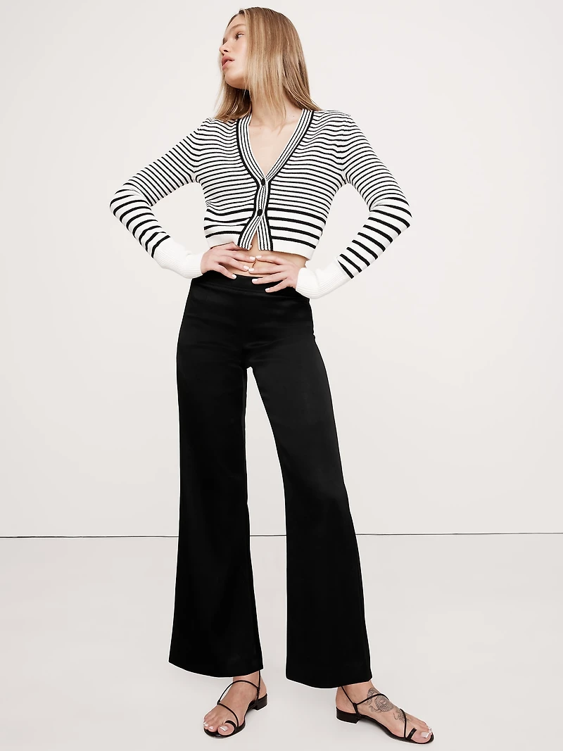 Mid-Rise Kick-Flare Satin Ankle Pant