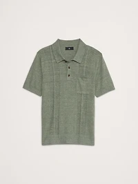 Linen-Cotton Ribbed Sweater Polo