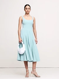 Stretch-Sateen Square-Neck Long Midi Dress