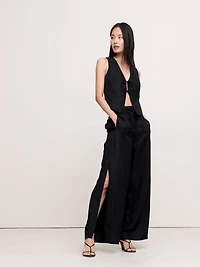 Ultra High-Rise Wide-Leg Viscose-Linen Pant with Side Slits