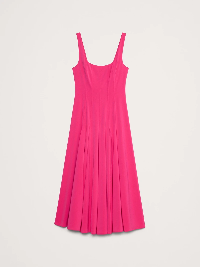 Stretch-Sateen Square-Neck Long Midi Dress