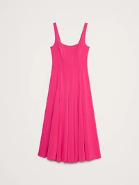 Stretch-Sateen Square-Neck Long Midi Dress