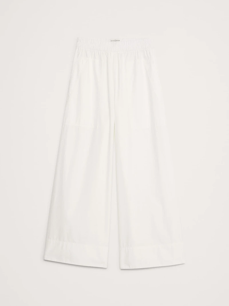 Wide-Leg Cotton Poplin Pull-On Ankle Pant