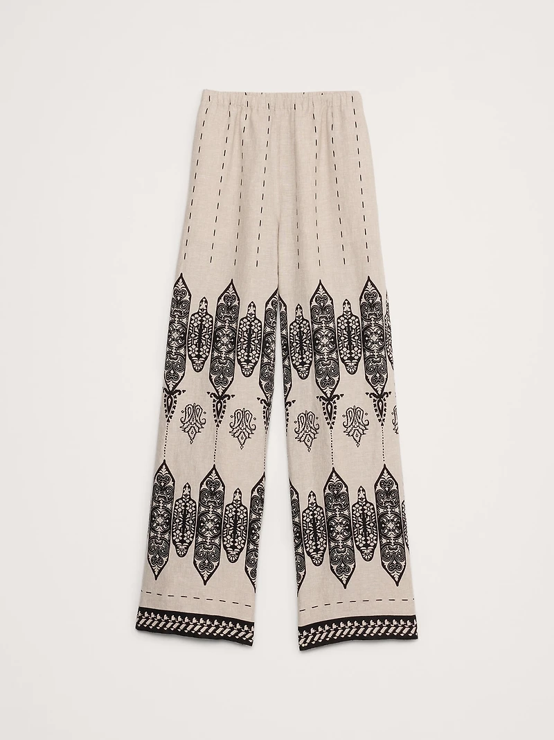 Wide-Leg Linen Pull-On Pant