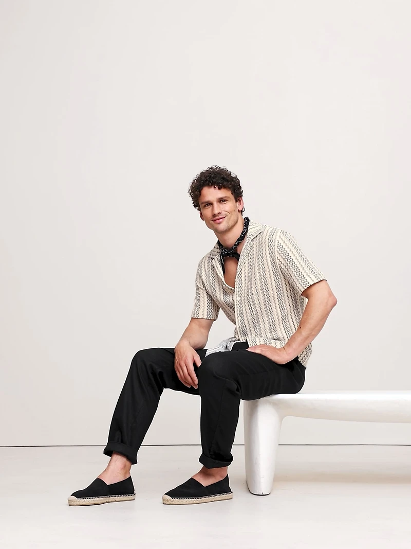 Relaxed-Fit Wavy Stripe Cotton Resort Shirt