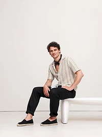Relaxed-Fit Wavy Stripe Cotton Resort Shirt