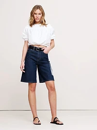 Cotton Poplin Ruched Bubble-Hem Top