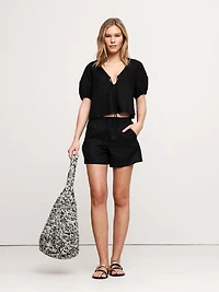 Linen Tie-Front V-Neck Top