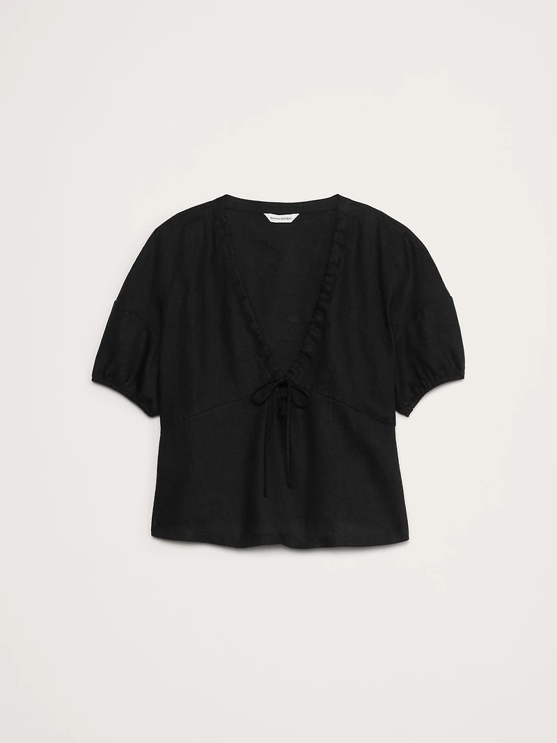Linen Tie-Front V-Neck Top