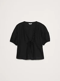 Linen Tie-Front V-Neck Top