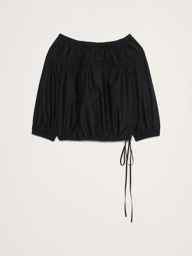 Cotton Poplin Ruched Bubble-Hem Top