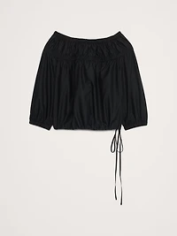 Cotton Poplin Ruched Bubble-Hem Top