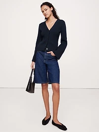 Cotton-Silk Flare-Sleeve Cardigan