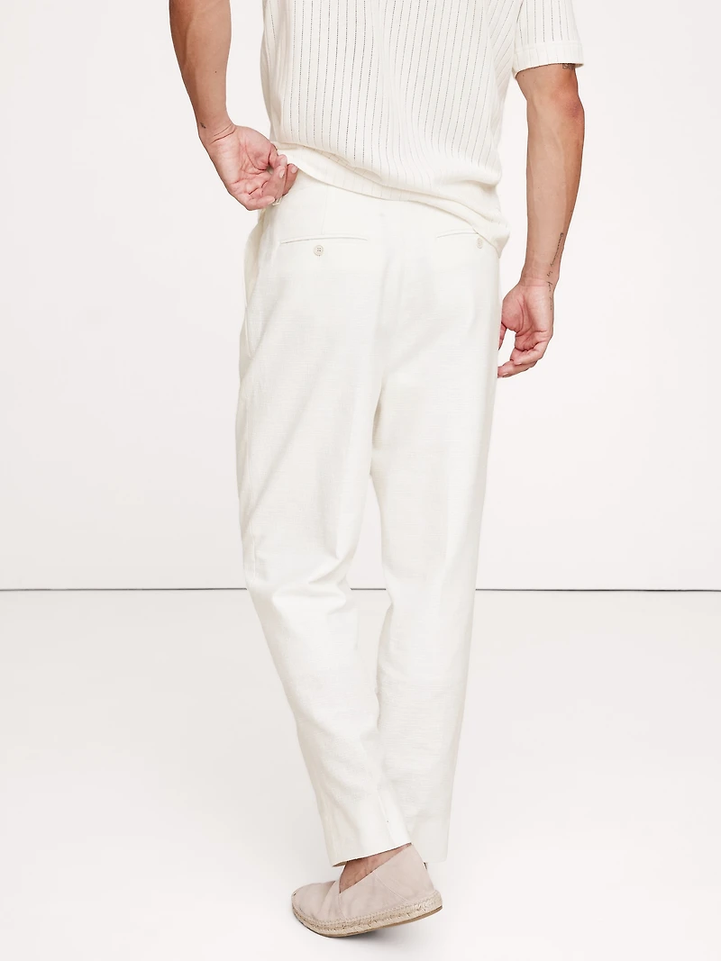 Pleated Cotton-Linen Blend Suit Pant