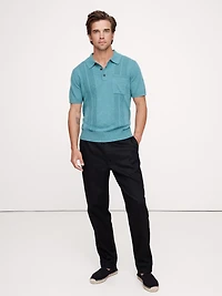 Linen-Cotton Ribbed Sweater Polo